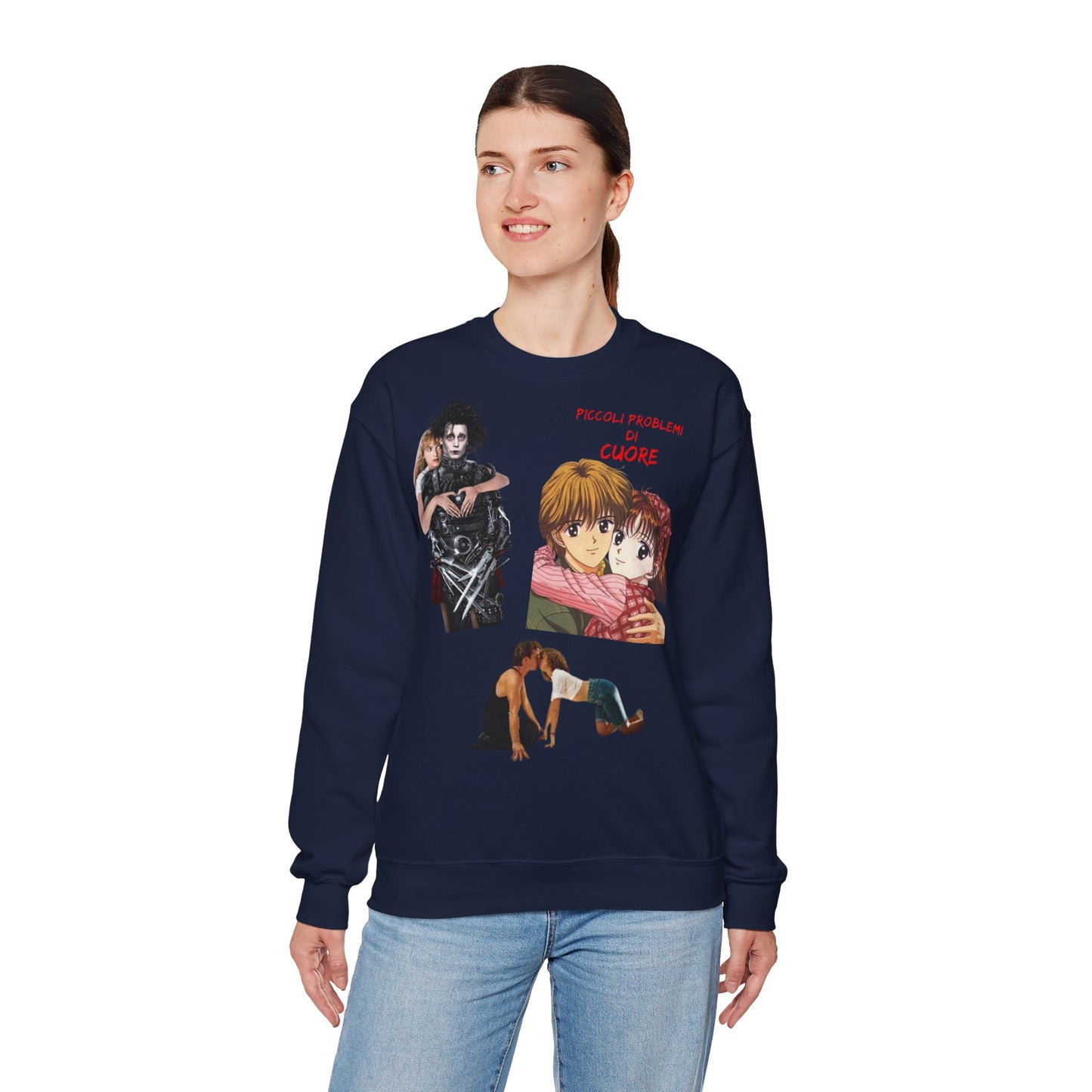 Felpa Unisex anni 90 Anime Collage Crewneck Sweatshirt — Retro Romance & Gothic Art Graphic