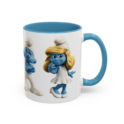 TAZZA PUFFI 3D - Smurf Characters Accent Coffee Mug (11/15oz) — Blue Cartoon Family Coffee Cup