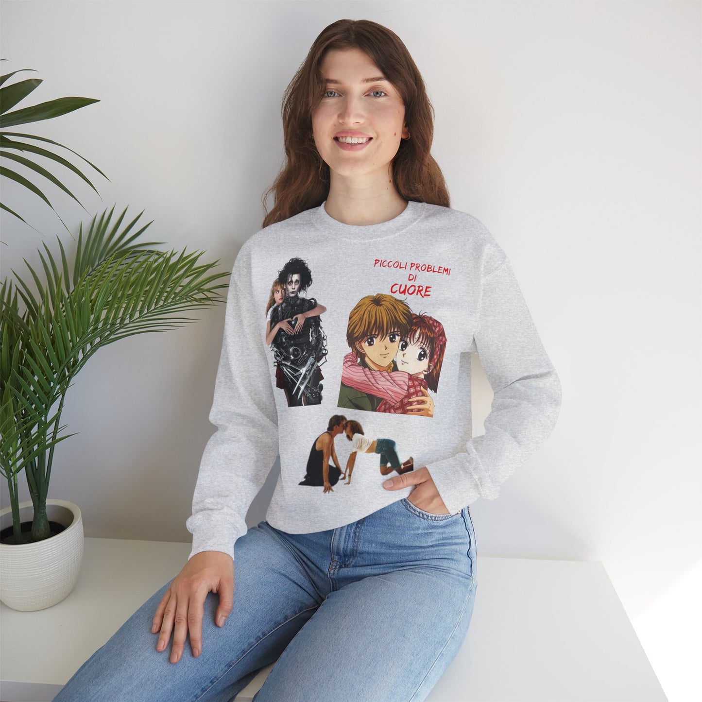 Felpa Unisex anni 90 Anime Collage Crewneck Sweatshirt — Retro Romance & Gothic Art Graphic