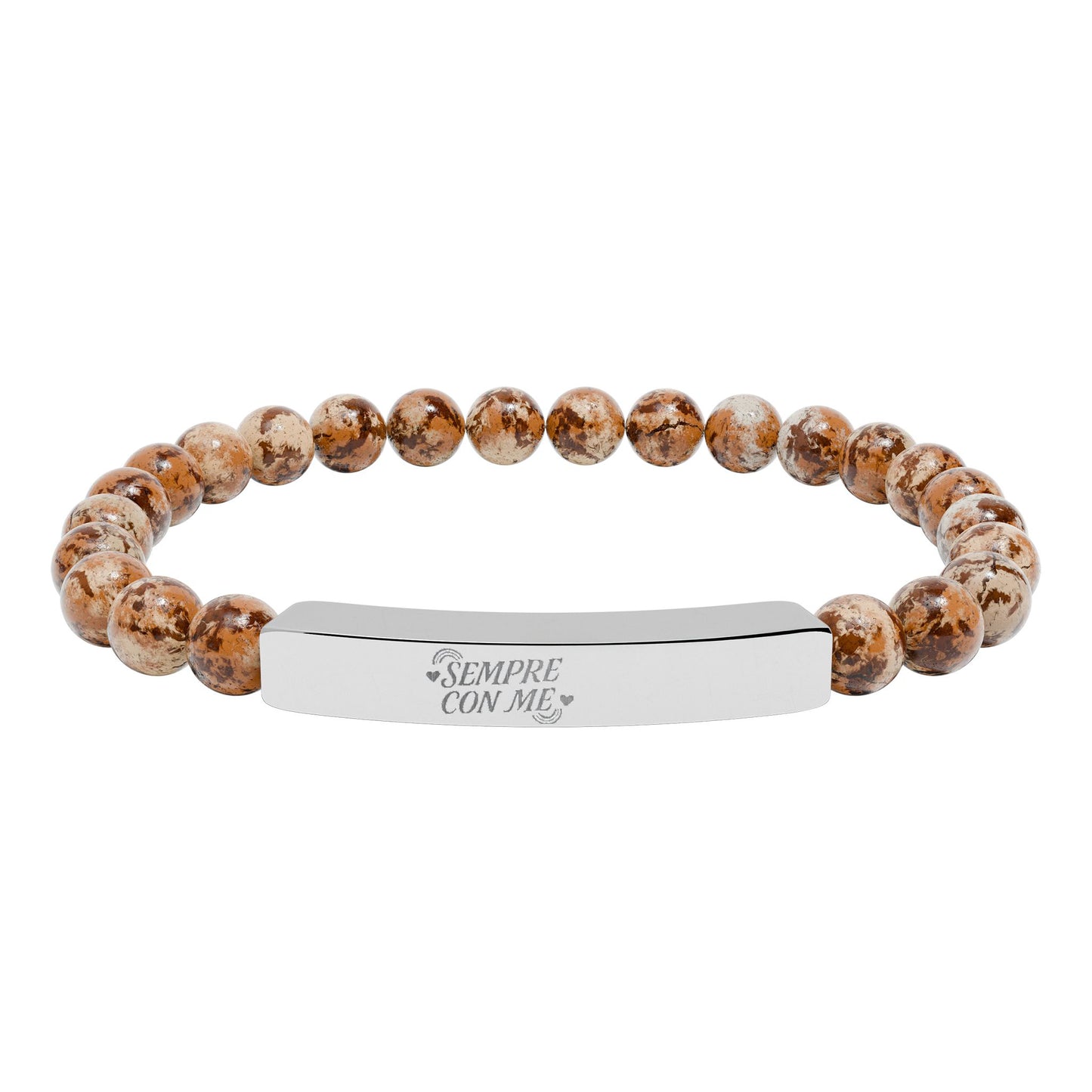 BRACCIALETTO UNISEX ACCIAIO INCISIONE "SEMPRE CON ME" Engraved Natural Stone Stretch Bracelet for Mindfulness