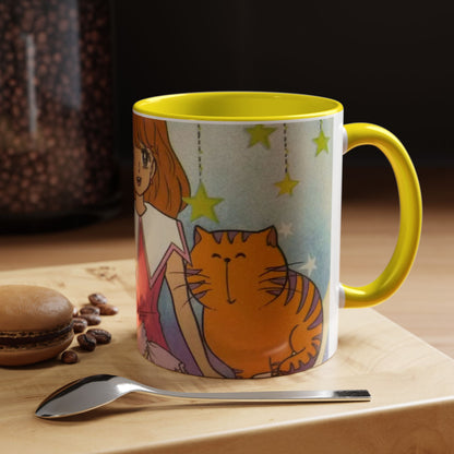 Tazza Kiss me Licia-Kawaii Girl & Cat Accent Coffee Mug – Cute Anime Retro Illustration (11/15oz)