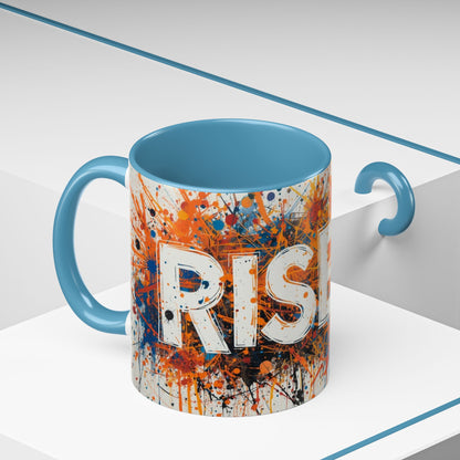 TAZZA Rise Up - Coffee Mug — Bold Orange Paint-Splash Motivational Mug (11/15oz)