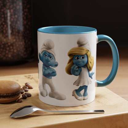 TAZZA PUFFI 3D - Smurf Characters Accent Coffee Mug (11/15oz) — Blue Cartoon Family Coffee Cup