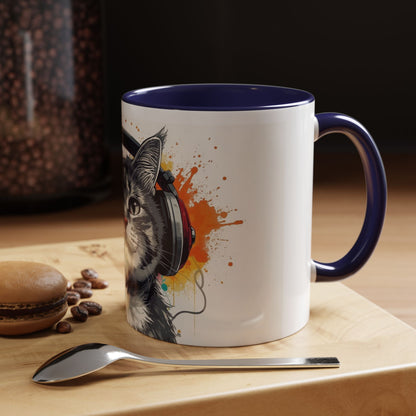 TAZZA Coffee Mug — Colorful Music Kitty Accent Mug (11/15oz)