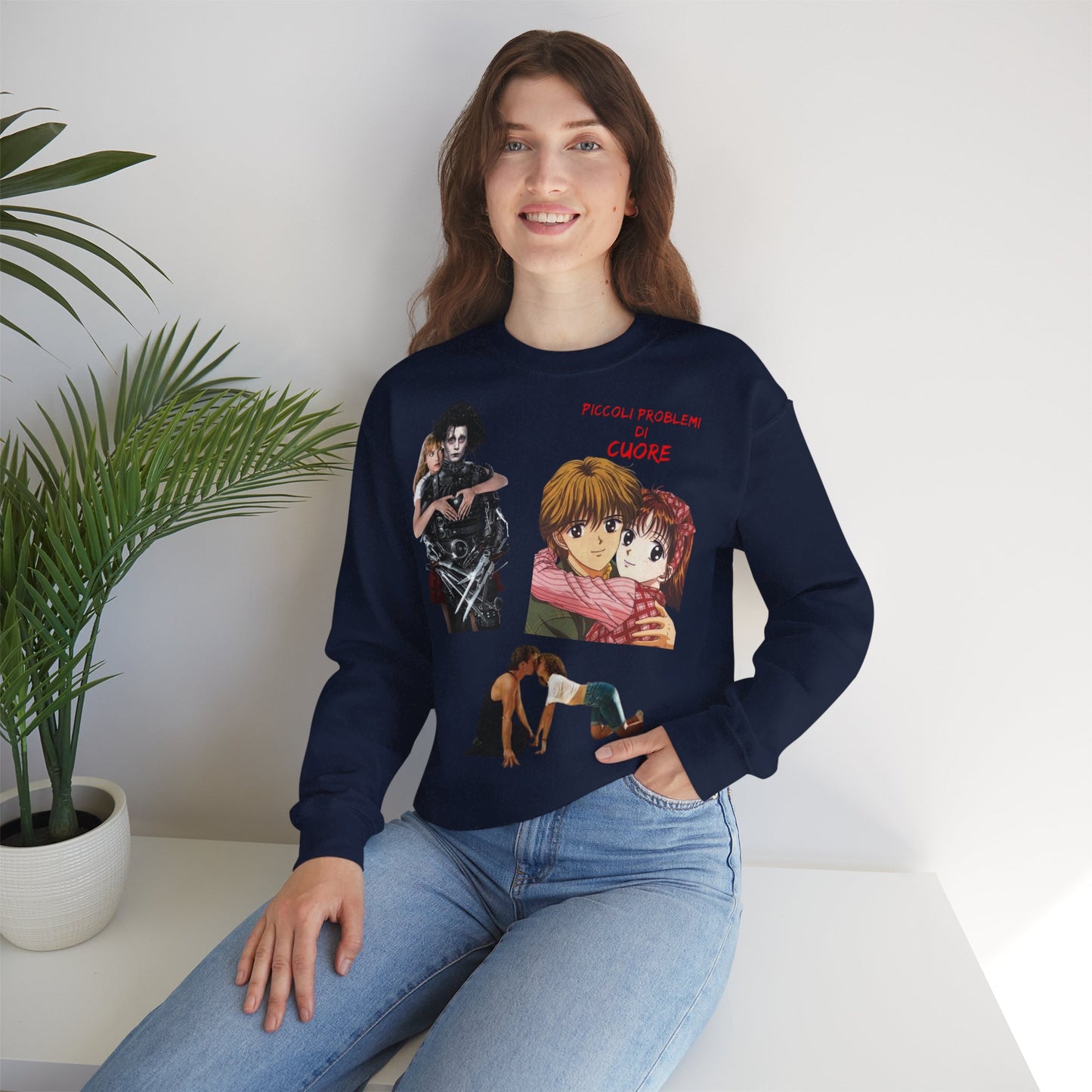 Felpa Unisex anni 90 Anime Collage Crewneck Sweatshirt — Retro Romance & Gothic Art Graphic