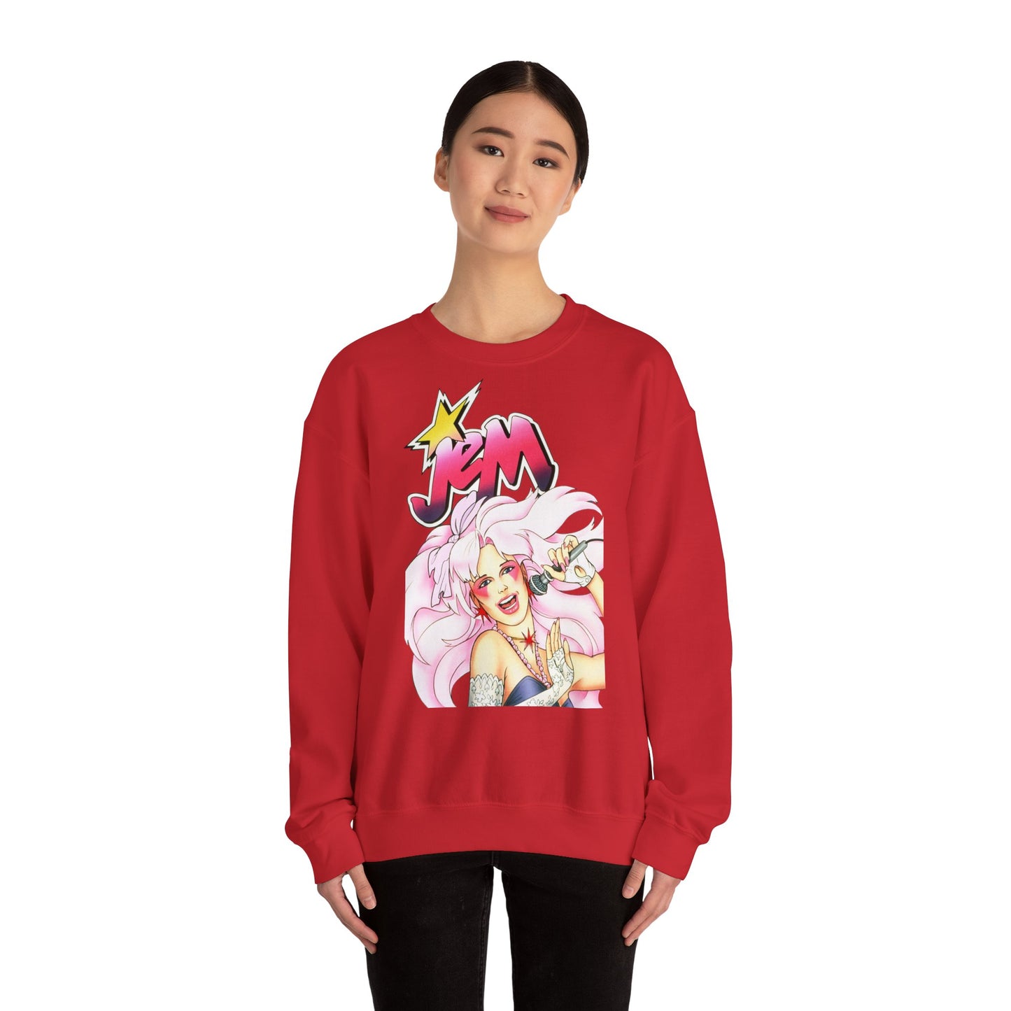 FELPA Jem & The Holograms Graphic Sweatshirt – Retro 80s Pink Cartoon Crewneck