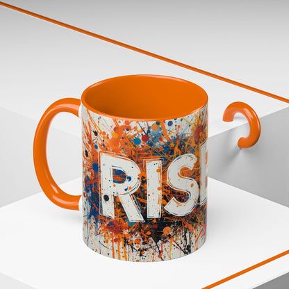 TAZZA Rise Up - Coffee Mug — Bold Orange Paint-Splash Motivational Mug (11/15oz)