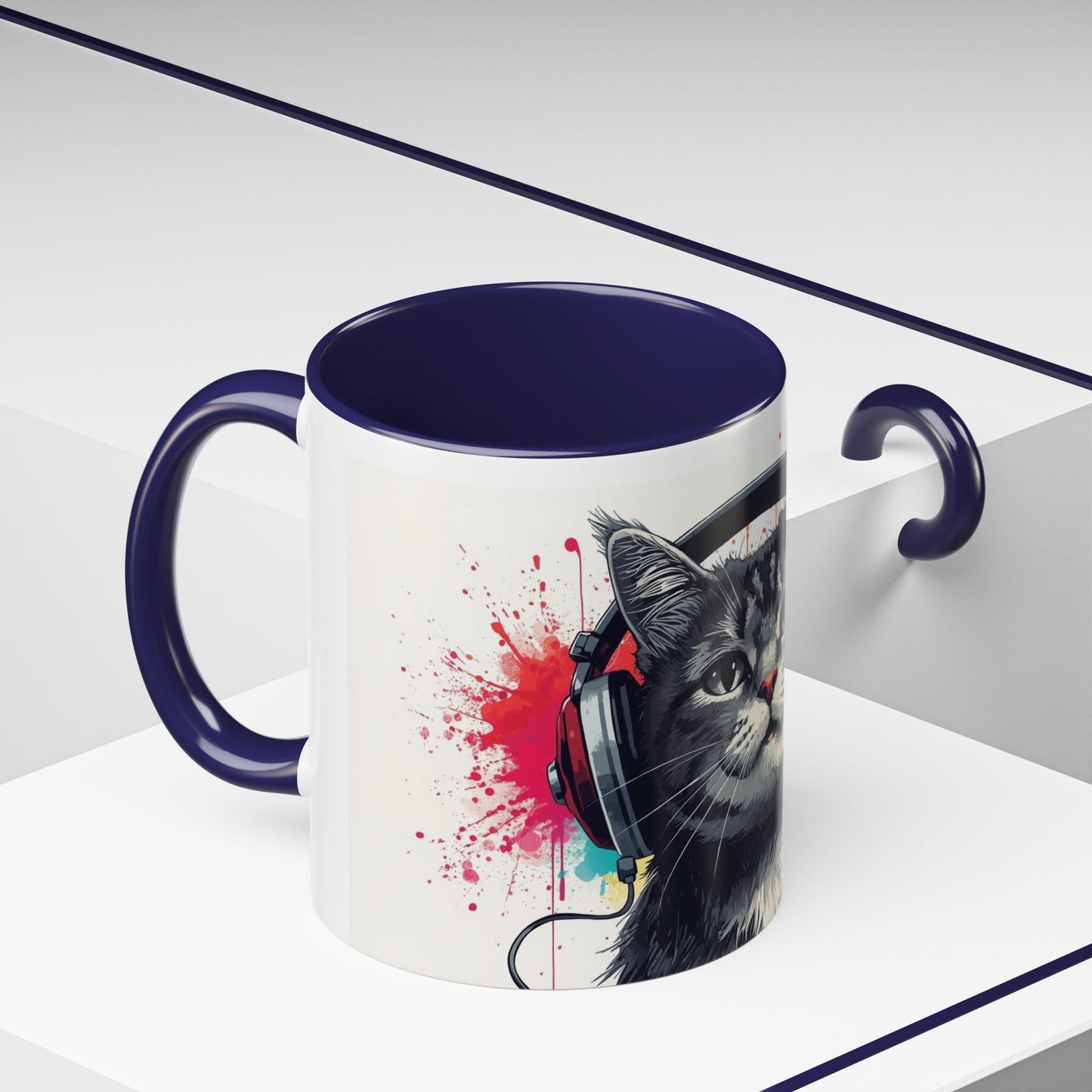 TAZZA Coffee Mug — Colorful Music Kitty Accent Mug (11/15oz)
