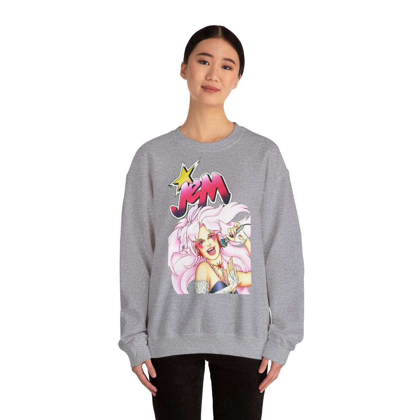 FELPA Jem & The Holograms Graphic Sweatshirt – Retro 80s Pink Cartoon Crewneck