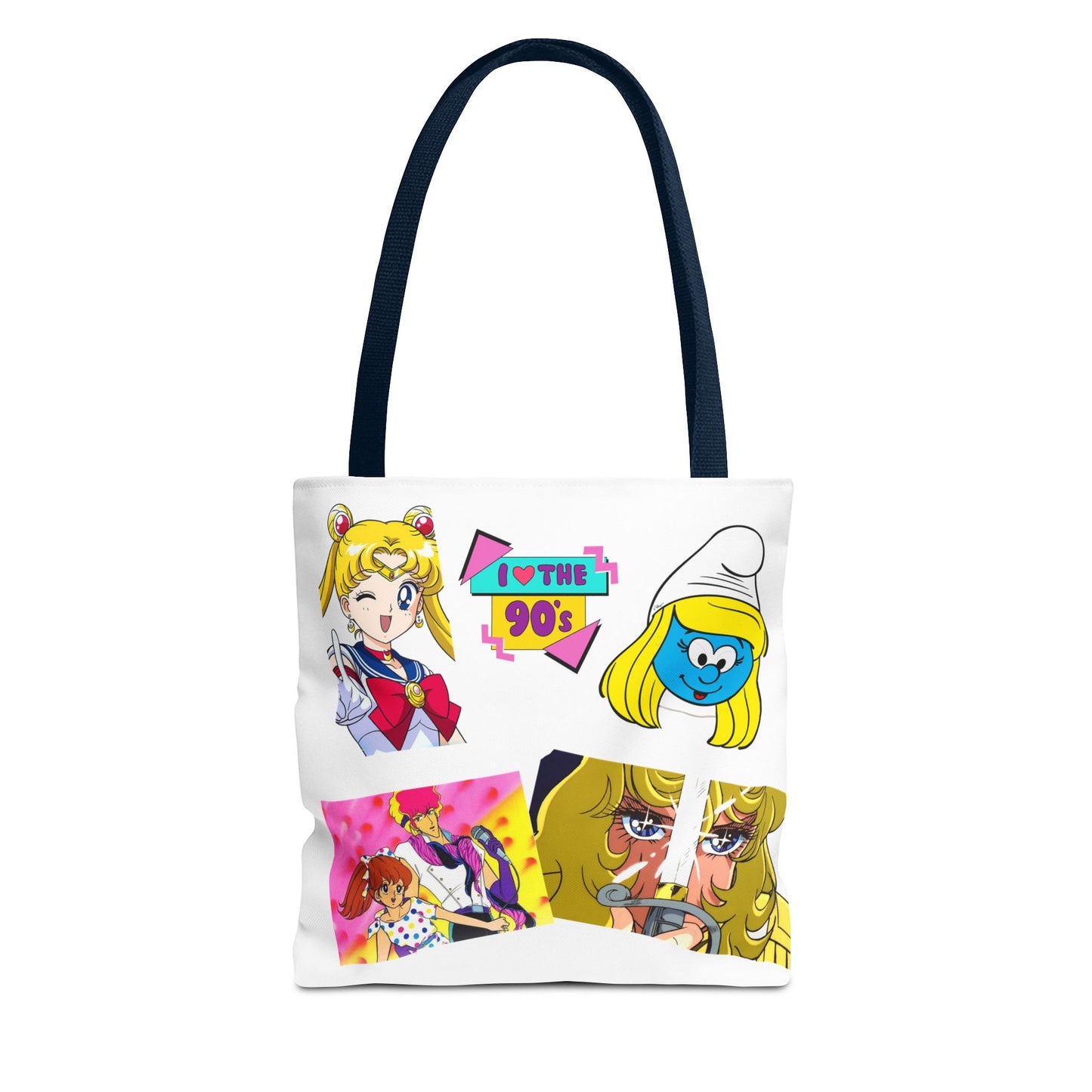 Borsa Tote 90s Anime Collage Tote Bag — Retro Sailor Moon & Cartoon Mashup AOP