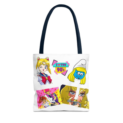 Borsa Tote 90s Anime Collage Tote Bag — Retro Sailor Moon & Cartoon Mashup AOP