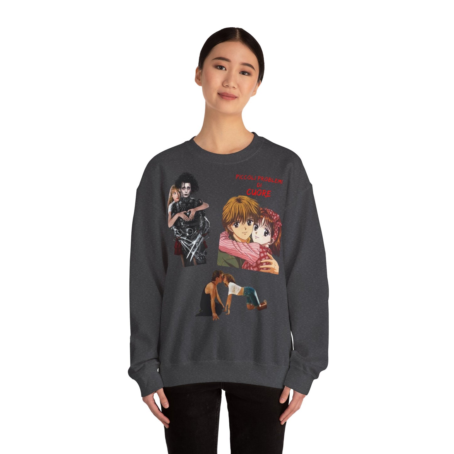 Felpa Unisex anni 90 Anime Collage Crewneck Sweatshirt — Retro Romance & Gothic Art Graphic