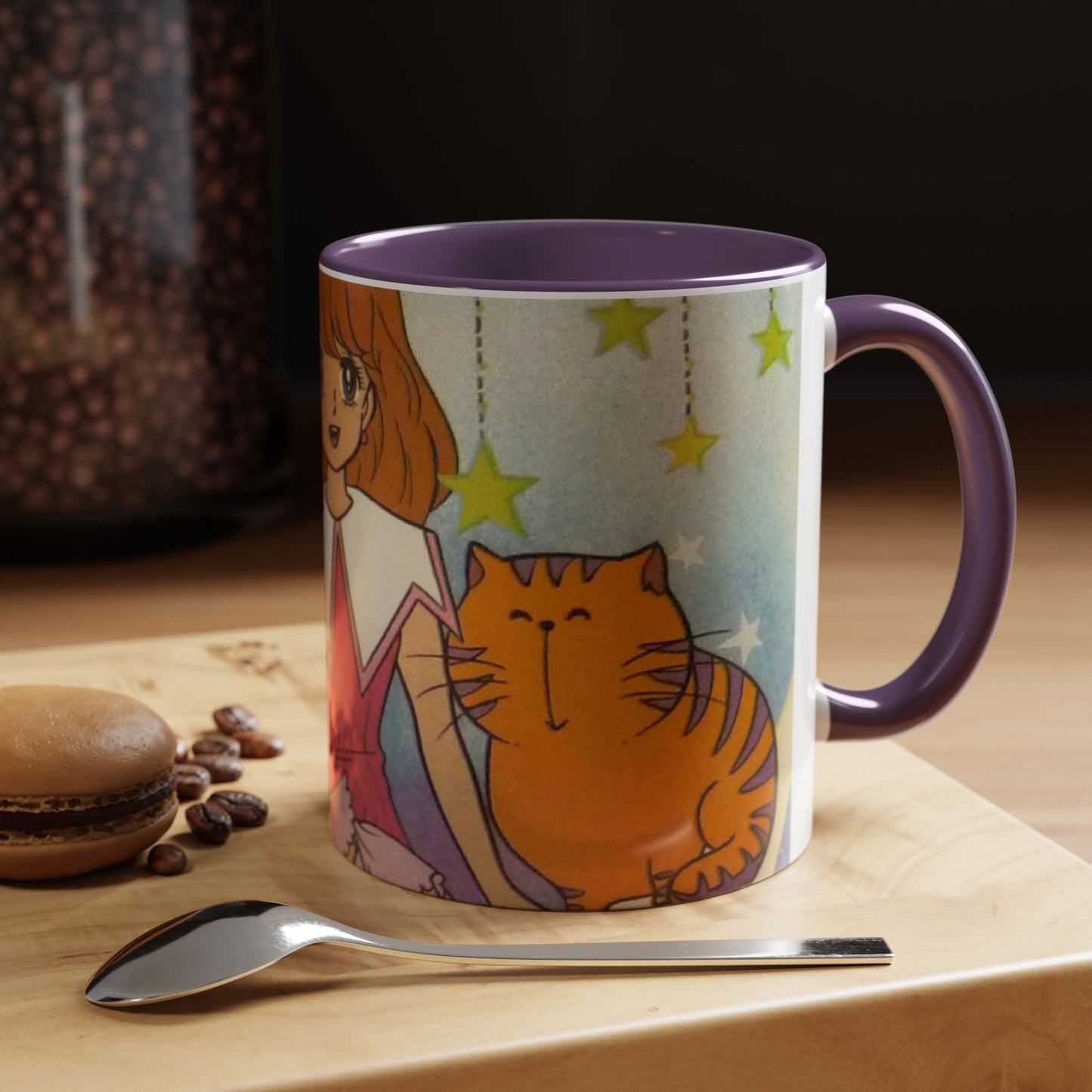 Tazza Kiss me Licia-Kawaii Girl & Cat Accent Coffee Mug – Cute Anime Retro Illustration (11/15oz)
