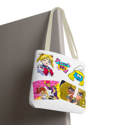 Borsa Tote 90s Anime Collage Tote Bag — Retro Sailor Moon & Cartoon Mashup AOP