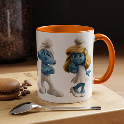 TAZZA PUFFI 3D - Smurf Characters Accent Coffee Mug (11/15oz) — Blue Cartoon Family Coffee Cup