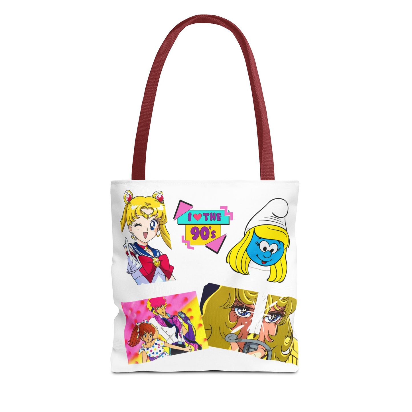 Borsa Tote 90s Anime Collage Tote Bag — Retro Sailor Moon & Cartoon Mashup AOP
