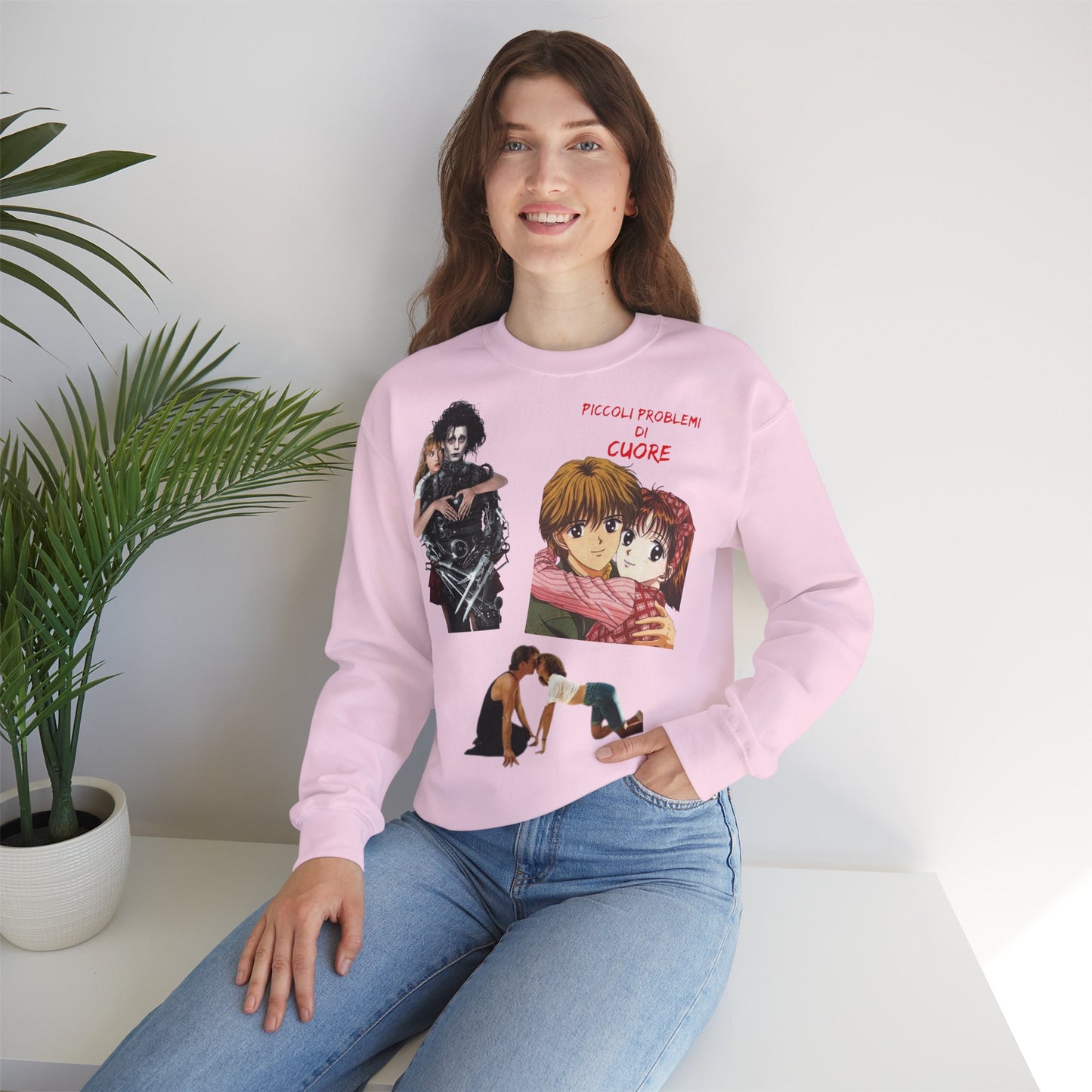 Felpa Unisex anni 90 Anime Collage Crewneck Sweatshirt — Retro Romance & Gothic Art Graphic