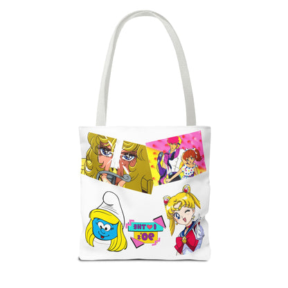 Borsa Tote 90s Anime Collage Tote Bag — Retro Sailor Moon & Cartoon Mashup AOP