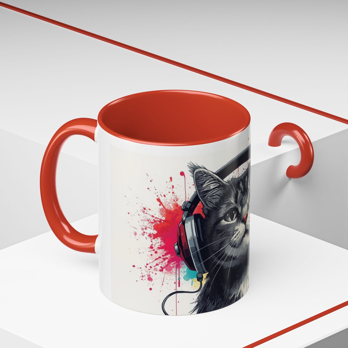 TAZZA Coffee Mug — Colorful Music Kitty Accent Mug (11/15oz)
