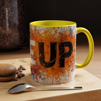 TAZZA Rise Up - Coffee Mug — Bold Orange Paint-Splash Motivational Mug (11/15oz)