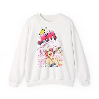 FELPA Jem & The Holograms Graphic Sweatshirt – Retro 80s Pink Cartoon Crewneck