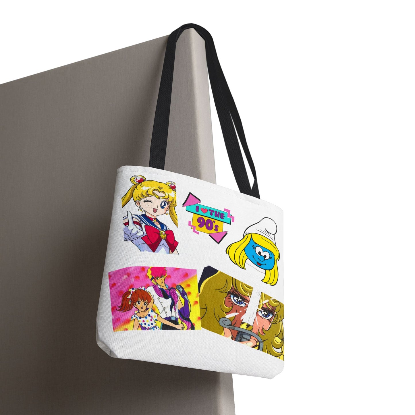 Borsa Tote 90s Anime Collage Tote Bag — Retro Sailor Moon & Cartoon Mashup AOP
