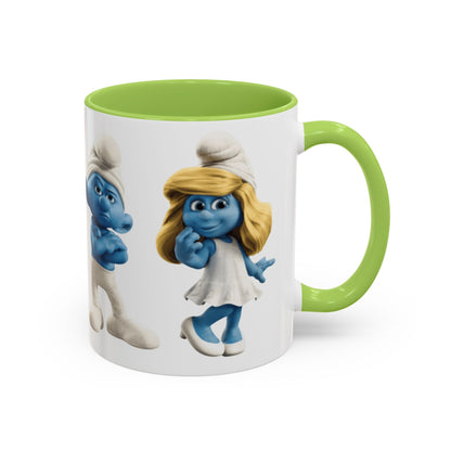 TAZZA PUFFI 3D - Smurf Characters Accent Coffee Mug (11/15oz) — Blue Cartoon Family Coffee Cup