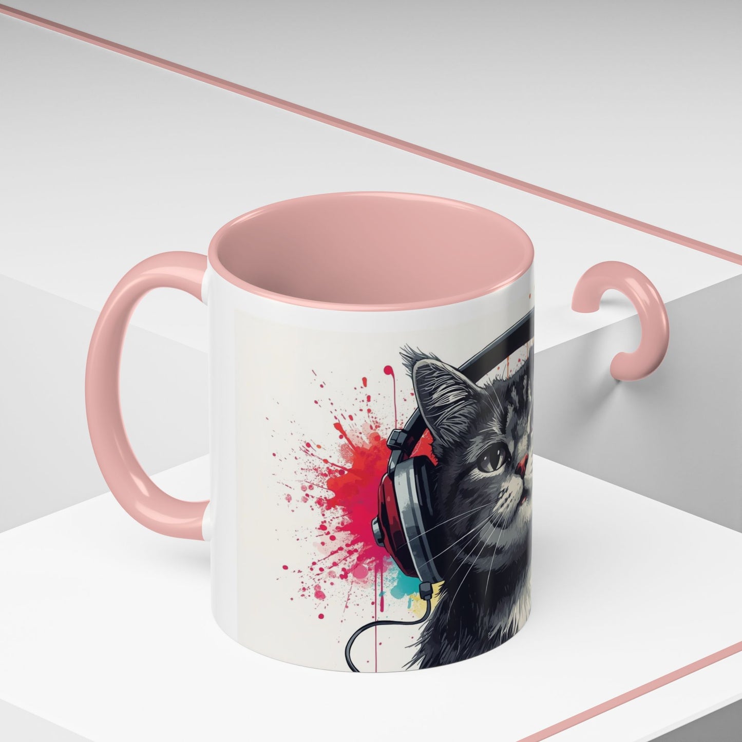 TAZZA Coffee Mug — Colorful Music Kitty Accent Mug (11/15oz)