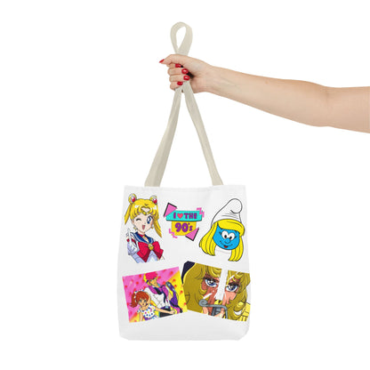 Borsa Tote 90s Anime Collage Tote Bag — Retro Sailor Moon & Cartoon Mashup AOP