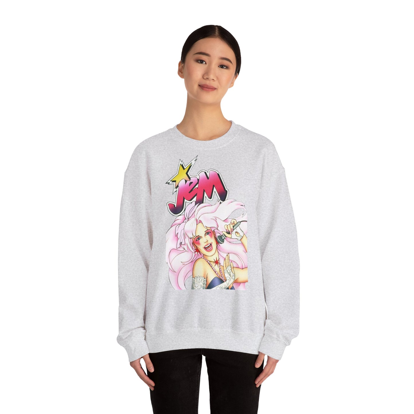 FELPA Jem & The Holograms Graphic Sweatshirt – Retro 80s Pink Cartoon Crewneck