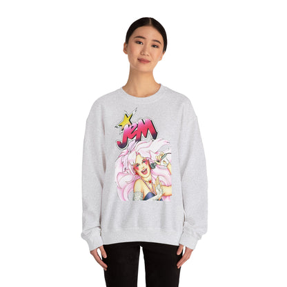 FELPA Jem & The Holograms Graphic Sweatshirt – Retro 80s Pink Cartoon Crewneck