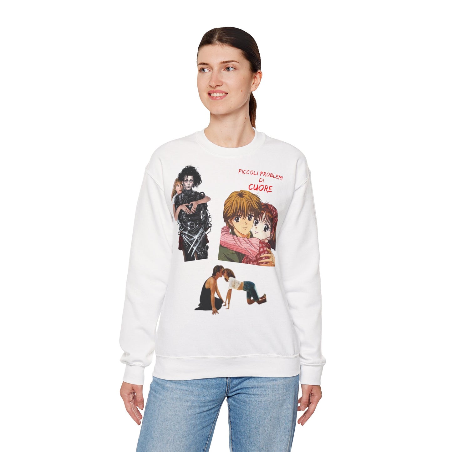 Felpa Unisex anni 90 Anime Collage Crewneck Sweatshirt — Retro Romance & Gothic Art Graphic