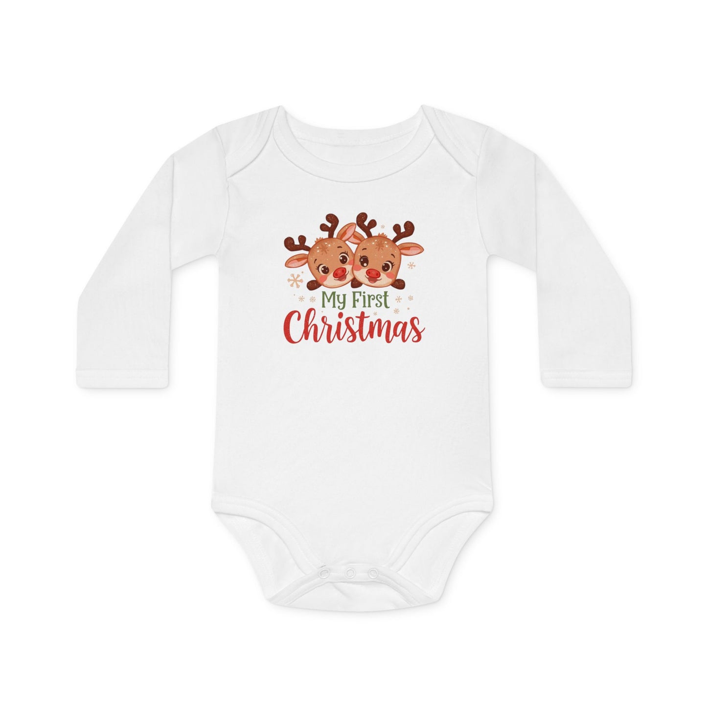 Body biologico a maniche lunghe per neonati, tutina con renna natalizia, grazioso completino per le feste per neonati, abbigliamento biologico per neonati, perfetto per neonati