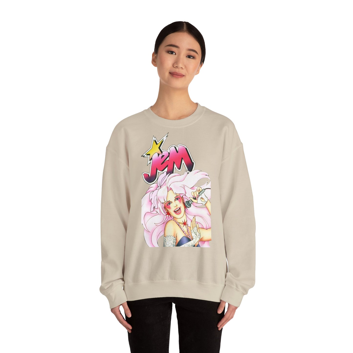 FELPA Jem & The Holograms Graphic Sweatshirt – Retro 80s Pink Cartoon Crewneck