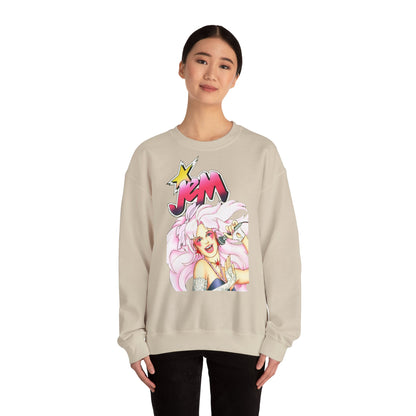 FELPA Jem & The Holograms Graphic Sweatshirt – Retro 80s Pink Cartoon Crewneck