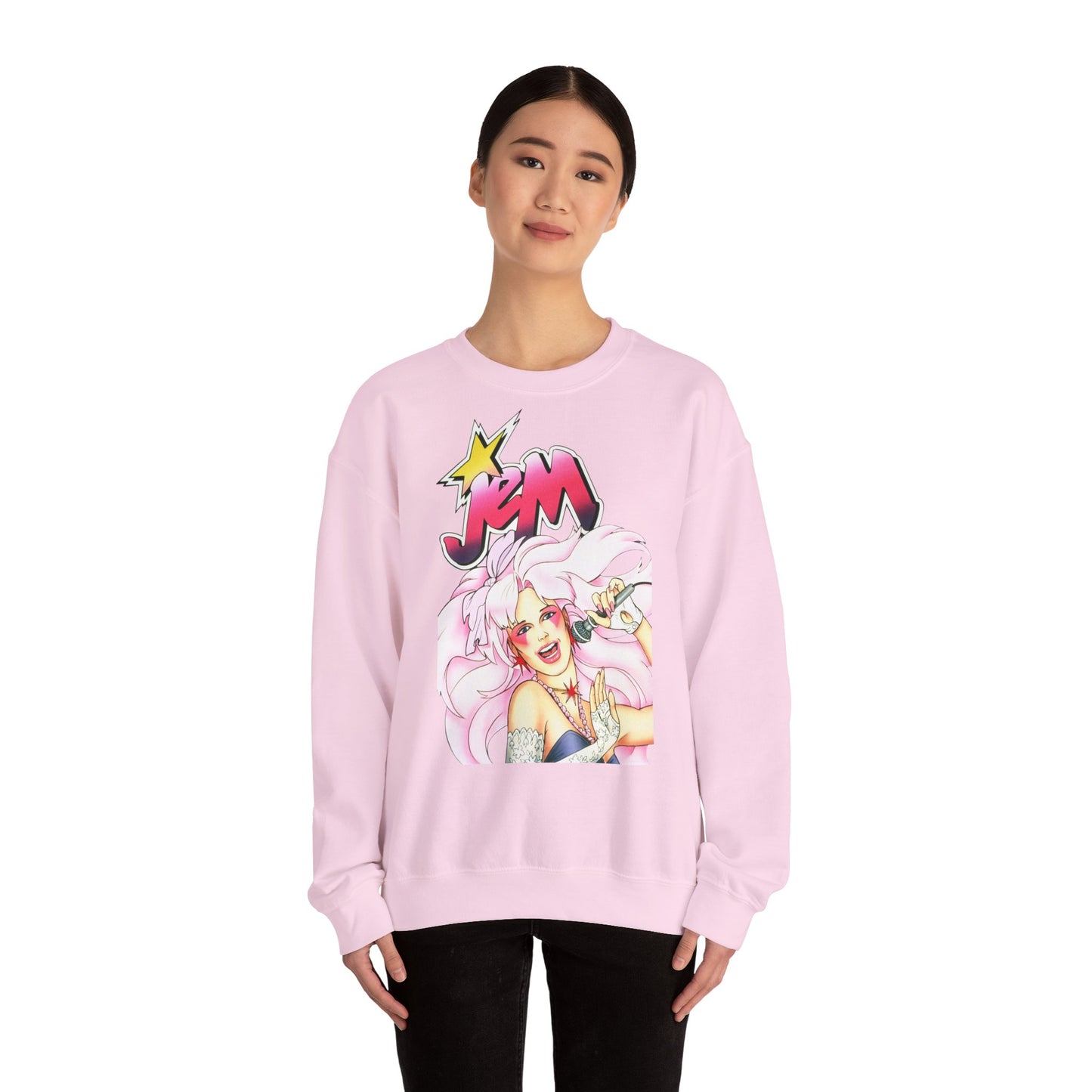 FELPA Jem & The Holograms Graphic Sweatshirt – Retro 80s Pink Cartoon Crewneck