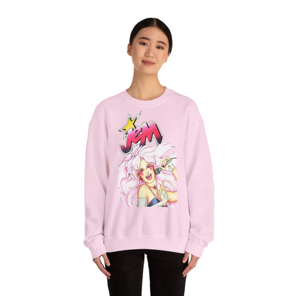 FELPA Jem & The Holograms Graphic Sweatshirt – Retro 80s Pink Cartoon Crewneck