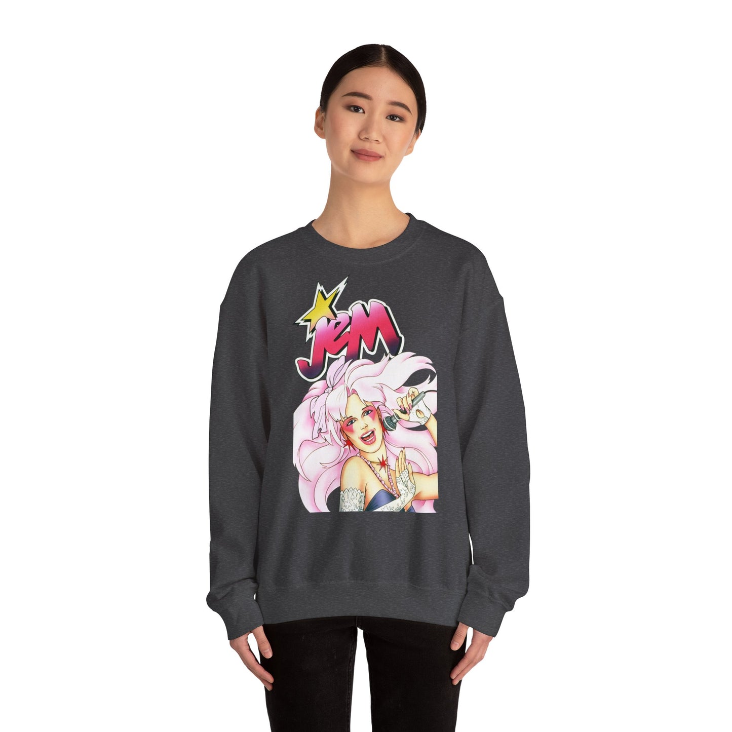 FELPA Jem & The Holograms Graphic Sweatshirt – Retro 80s Pink Cartoon Crewneck