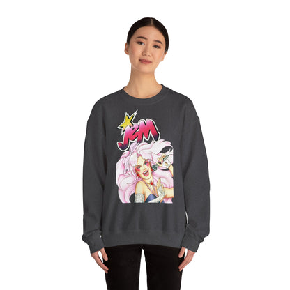 FELPA Jem & The Holograms Graphic Sweatshirt – Retro 80s Pink Cartoon Crewneck