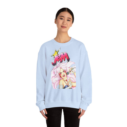 FELPA Jem & The Holograms Graphic Sweatshirt – Retro 80s Pink Cartoon Crewneck