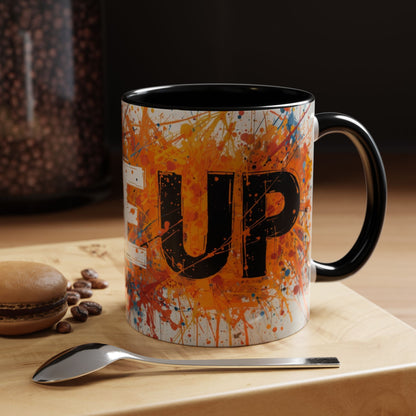 TAZZA Rise Up - Coffee Mug — Bold Orange Paint-Splash Motivational Mug (11/15oz)