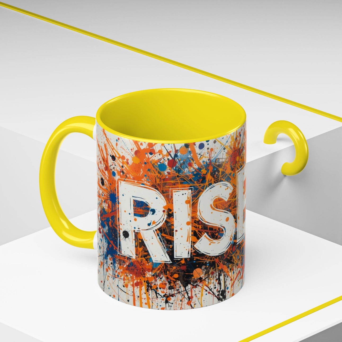 TAZZA Rise Up - Coffee Mug — Bold Orange Paint-Splash Motivational Mug (11/15oz)