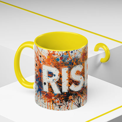 TAZZA Rise Up - Coffee Mug — Bold Orange Paint-Splash Motivational Mug (11/15oz)