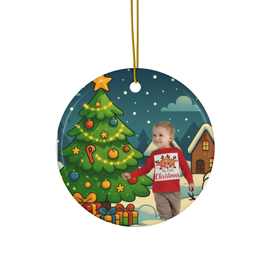 DECORAZIONE NATALIZIA PERSONALIZZATA IN CERAMICA — Round Photo Holiday Decoration