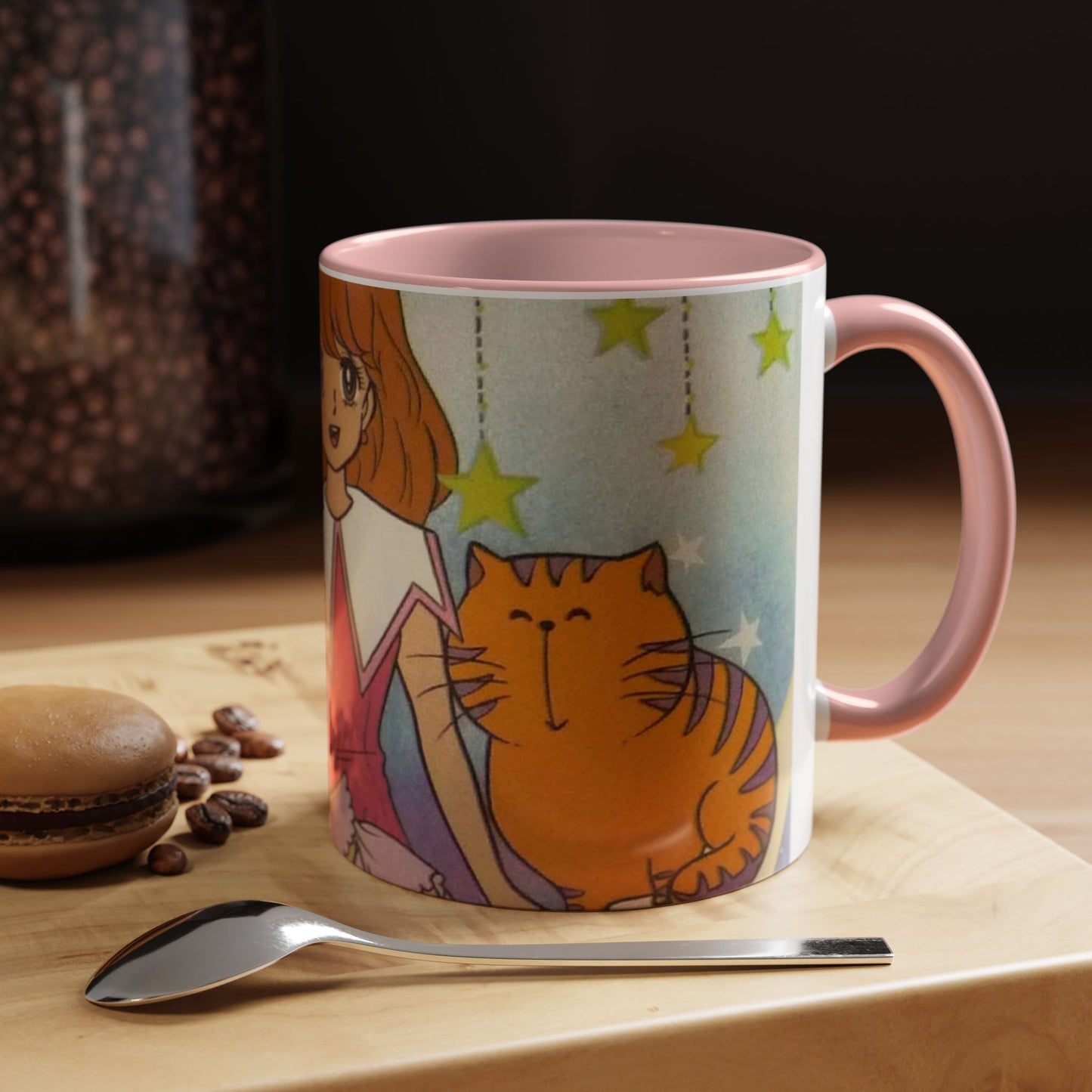Tazza Kiss me Licia-Kawaii Girl & Cat Accent Coffee Mug – Cute Anime Retro Illustration (11/15oz)