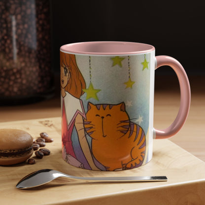Tazza Kiss me Licia-Kawaii Girl & Cat Accent Coffee Mug – Cute Anime Retro Illustration (11/15oz)