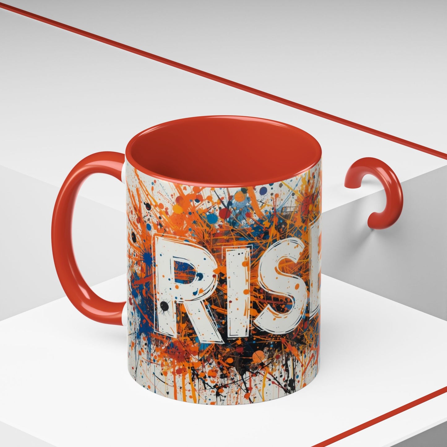 TAZZA Rise Up - Coffee Mug — Bold Orange Paint-Splash Motivational Mug (11/15oz)