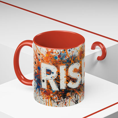 TAZZA Rise Up - Coffee Mug — Bold Orange Paint-Splash Motivational Mug (11/15oz)