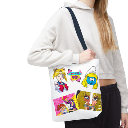 Borsa Tote 90s Anime Collage Tote Bag — Retro Sailor Moon & Cartoon Mashup AOP