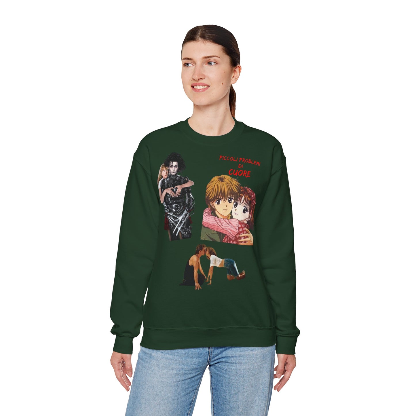 Felpa Unisex anni 90 Anime Collage Crewneck Sweatshirt — Retro Romance & Gothic Art Graphic